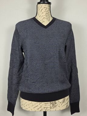 rag & bone Textured Knit V Neck Sweater Small Blue Black White